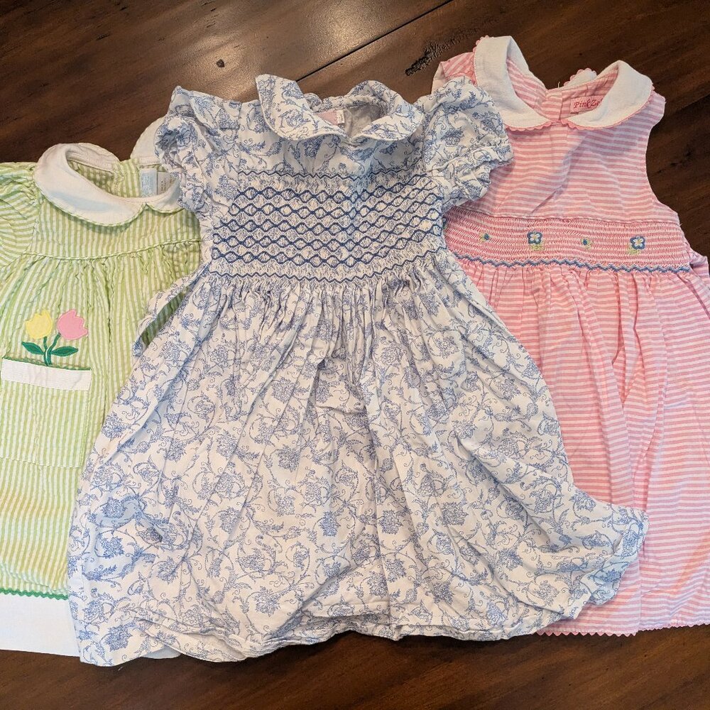 Lot of Toddler Girls Smocked Cotton Spring Dresses for Easter 2T
